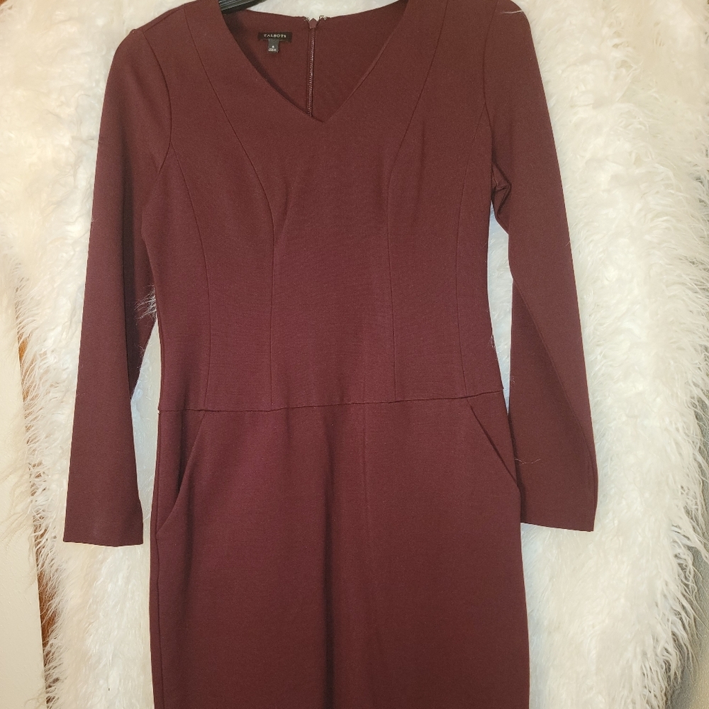 Talbots Maroon 3/4 sleeve Dress w/ pockets.